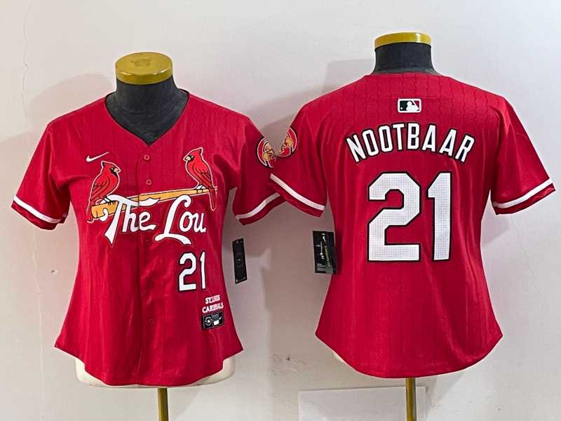 Womens St Louis Cardinals #21 Lars Nootbaar Red 2024 City Connect Limited Stitched Baseball Jersey->mlb womens jerseys->MLB Jersey